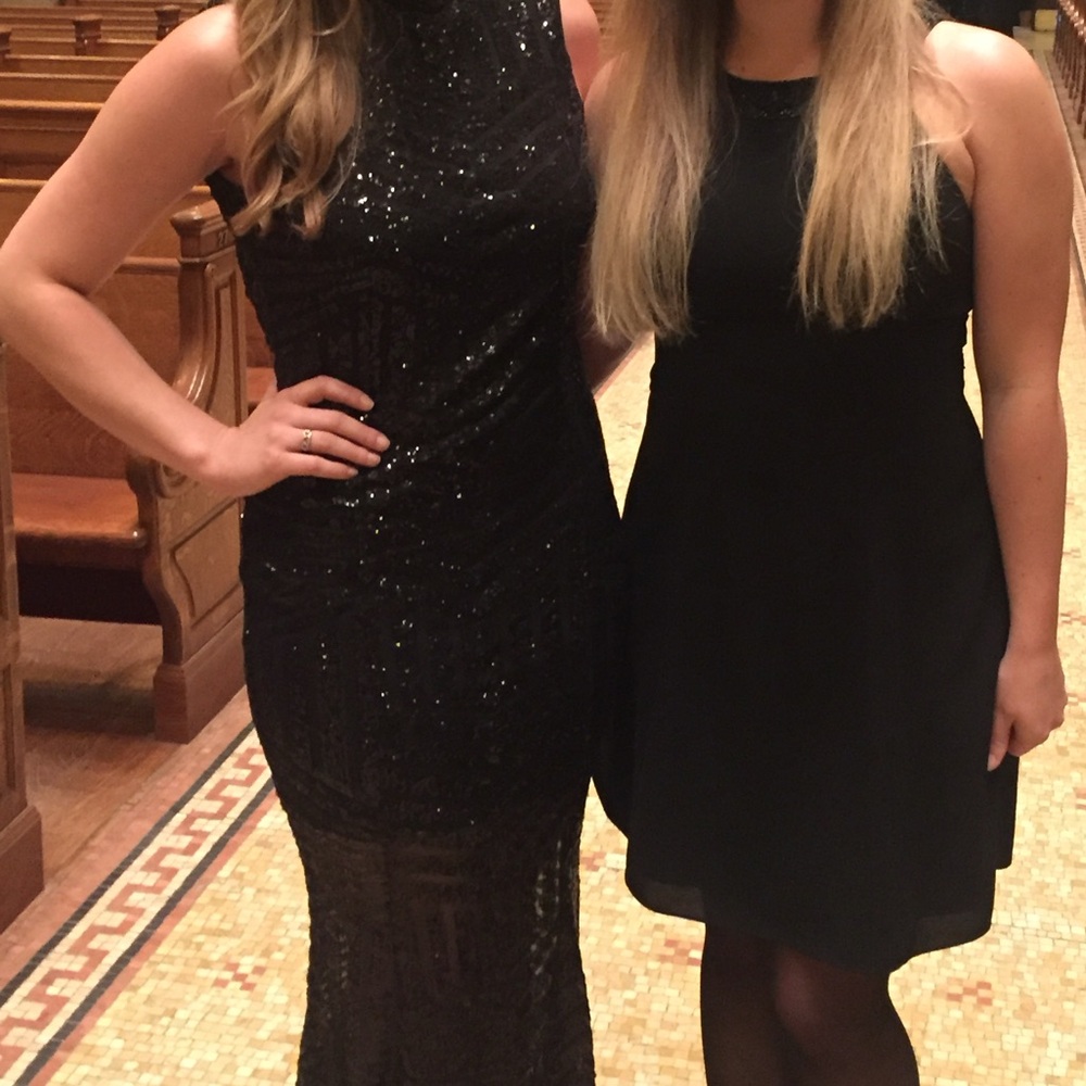 Black Sequins Open Back Maxi Dress